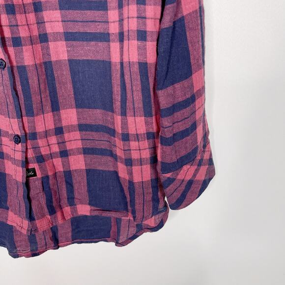 Rails XS Blue Pink Charli Maroon Navy Plaid Button Down Shirt Long Sleeve Linen - Picture 4 of 8